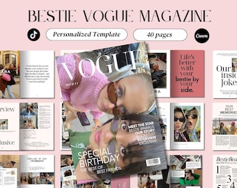 Plantilla personalizada de revista "BFF" (40 páginas, editable en Canva) / Regalo de cumpleaños de amistad estilo Vogue / Recuerdo digital e imprimible