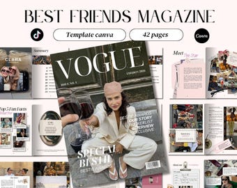 Plantilla personalizada de Canva para revista navideña "BFF" / Estilo Vogue, páginas editables (descarga digital)