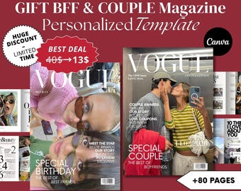 Plantilla personalizada para portada de revista Vogue / Regalo para mejores amigas + parejas (Descarga digital)