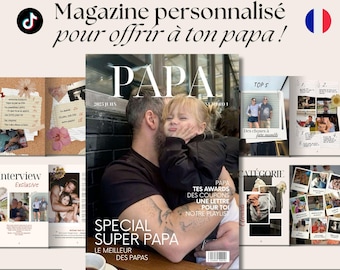 Plantilla personalizada para la revista Vogue DAD en francés: descarga digital editable en Canva e imprime.