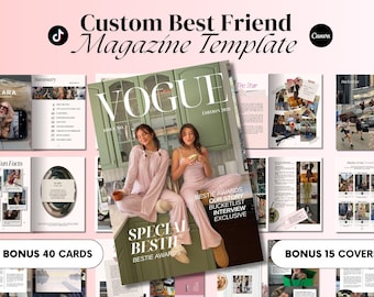 Plantilla de Canva para revista BFF: regalo editable estilo Vogue, descarga digital