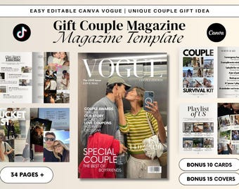 Plantilla de revista para parejas Canva / 34 páginas editables, regalo personalizado para novio, novia, aniversario, San Valentín