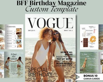 Plantilla personalizada de revista Vogue para mejores amigas – Regalo editable en Canva (Descarga digital)