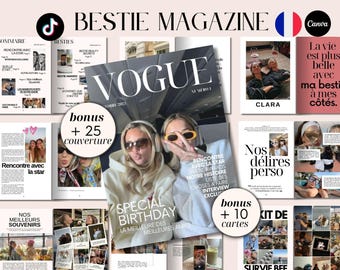 Plantilla de revista "Mejores amigas" inspirada en Vogue: regalo de cumpleaños DIY (Canva, digital e imprimible)