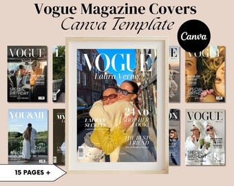 Plantilla Canva para portada de revista Vogue / Mejores amigas + Pareja personalizable (Descarga digital)