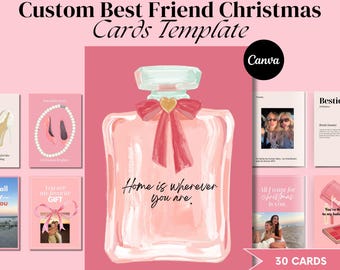 Plantilla Canva para tarjetas navideñas chic y femeninas: 30 diseños navideños para mejores amigas (descarga digital)