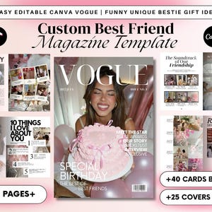 パーソナライズされたBFFマガジンCanvaテンプレート - ヴォーグスタイル、ガーリーな記念品（デジタルダウンロード）