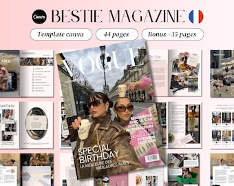 Plantilla de revista Vogue Canva para cumpleaños personalizado de mejor amiga en francés