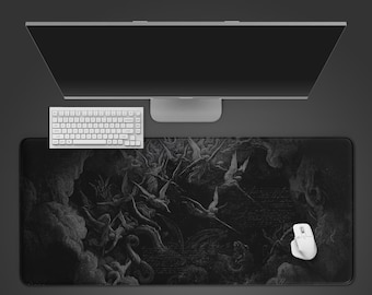 Revelation War Desk Mat – XL Gaming Mouse Pad, Engraved Art Style, Gothic Desk Decor, Large Desk Protector, Gift for Him