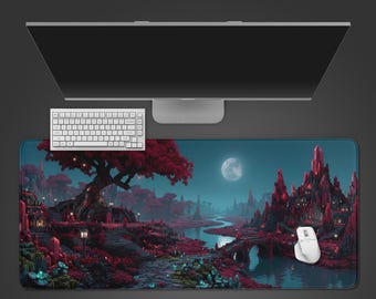 Voxel Valley – Gaming Desk Mat, XL Mouse Pad, Voxel Art Aesthetic, Non-Slip Desk Pad, Gift for Gamers