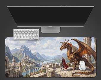 Dragon Alliance Desk Mat – Fantasy Knight & Dragon XL Mouse Pad