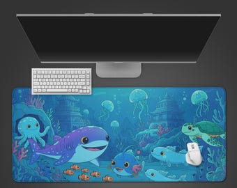Underwater Desk Mat: Cheerful Ocean Life, Extended Mousepad