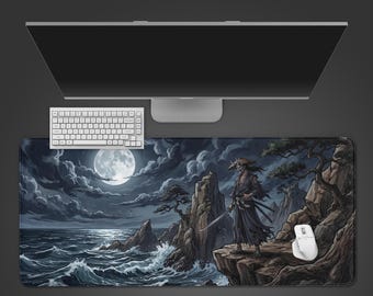Tide and Steel Warrior – Gaming Desk Mat, XL Mouse Pad, Stoic Desk Setup, Non-Slip Desk Pad, Gift for Him