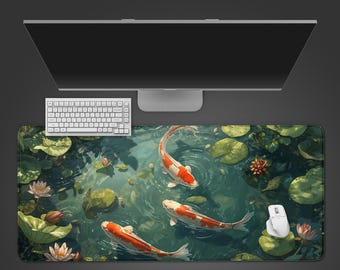 Alfombrilla de escritorio con diseño de pez koi – Jardín zen japonés