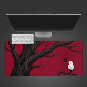 Crimson Web Spider – Gaming Desk Mat, XL Mouse Pad, Dark Fantasy Aesthetic, Non-Slip Desk Pad, Gift for Gamers
