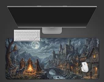 Midnight Council Wolves – Gaming Desk Mat, XL Mouse Pad, Dark Academia Aesthetic, Desk Protector, Gift for Him