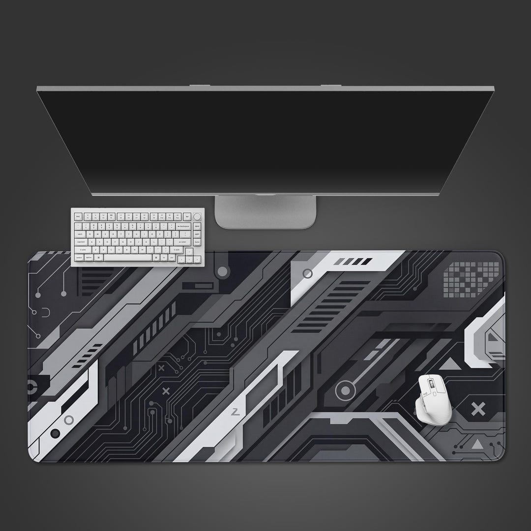 Computer Magatic Mat Cyber Circuit – Gaming Desk Mat, Grey XL Mouse Pad, Cyberpunk Tech ...