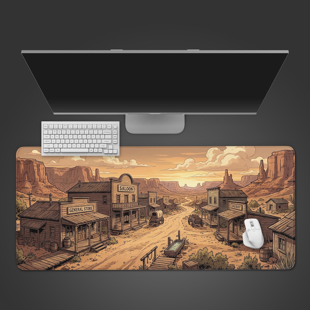 Canyon Town – Western Desk Mat, XL Mouse Pad, Cowboy Aesthetic, Non ...