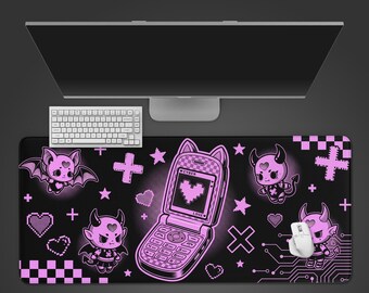 Glitch Love Y2K – Gaming Desk Mat, XL Mouse Pad, Cybercore Aesthetic, Kawaii Desk Protector, Gift for Gamer Girl