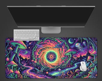 Psychedelic Realm Cosmic Eye – Gaming Desk Mat, XL Mouse Pad, Trippy Celestial Aesthetic, Non-Slip Desk Pad, Gift for Gamers