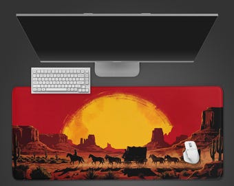 Outlaw’s Path Western – Gaming Desk Mat, XL Mouse Pad, Cowboy Core Setup Aesthetic, Non-Slip Desk Pad, Gift for Him
