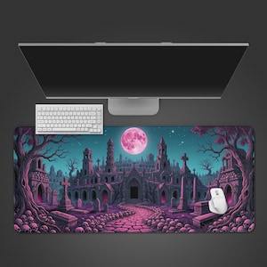 Lunar Boneyard - Tapis de bureau de jeu, tapis de souris XL, esthétique gothique, sous-vêtement de bureau antidérapant, cadeau pour les joueurs