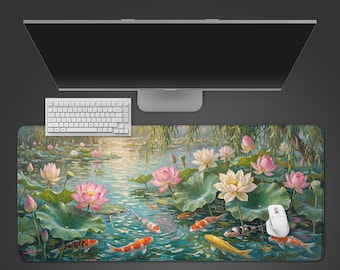 Serene Koi Flow – Japanese Desk Mat, XL Mouse Pad, Zen Desk Decor, WFH Office Aesthetic, Gift for Her