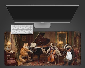 Parlor Concerto – Animal Orchestra Desk Mat, XL Mouse Pad, Dark Academia Aesthetic, Vintage Desk Pad, Unique Office Gift