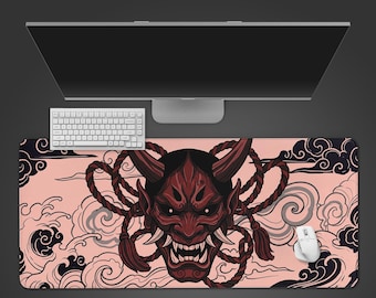 Wrathful Spirit Oni – Japanese Desk Mat, XL Gaming Mouse Pad, Red Japan Aesthetic, Large Keyboard Pad, Gift for Gamers