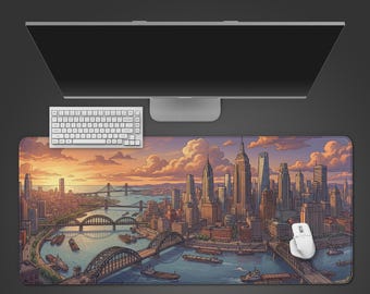 Art Deco Cityscape – Desk Mat, XL Mouse Pad, Executive Office Decor, Workspace Accessory, Gift for Entrepreneur
