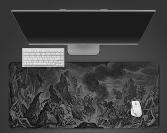 Infernal Etching – Gothic Desk Mat, XL Mouse Pad, Dark Academia Decor, Non-Slip Desk Pad, Gift for Gamers