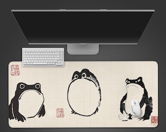 Podkładka pod mysz Grumpy Frog – XL, japońska podkładka pod mysz, japońska estetyka, mata ochronna na biurko, wyjątkowy prezent biurowy