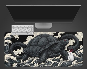 Genbu Black Tortoise – Gaming Desk Mat, XL Mouse Pad, Japanese Art Setup, Non-Slip Desk Pad, Gift for Him