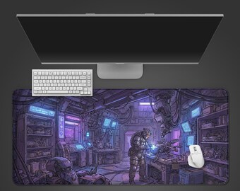 Neon Workshop - Tapis de bureau cyberpunk, tapis de souris XL, esthétique de la configuration du développeur, protection de bureau, cadeau pour codeur