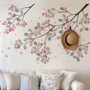 Floral Branches Wall Decal: Nursery, Living Room Decor (88”w x 50”h)