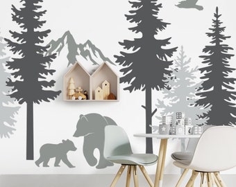 Pine Trees And Bears Wall Decal