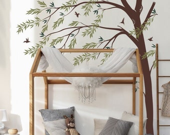 Weeping Willow Tree Wall Decal with Hummingbirds - Kid's Nursery Decor