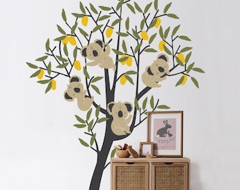 Mango Tree And Koalas Wall Decals, Tree Decals, Tree Stickers, Kid's Room Wall Decals, Kid's Room Wall Stickers, Baby Nursery Wall Decal