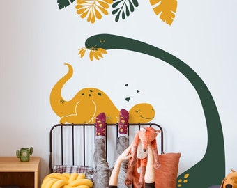 Dinosaurs With Jungle Leaves Wall Decal
