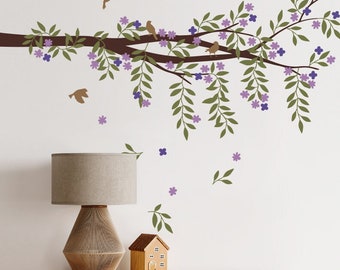 Branch, Leaves, Flowers And Birds Wall Decal, Tree Wall Decals, Wall Stickers