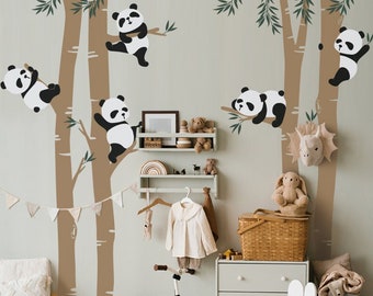 Pandas And Trees With Leaves Wall Decal(PANDAS Are Always White And Black)