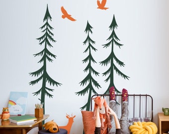 Pine Trees With Deer And Fawn Wall Decal