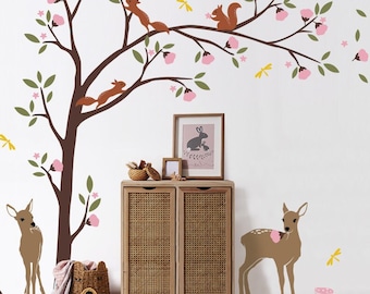 Tree with Fawns and Squirrels Wall Decal