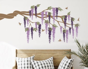 The Flowers Branch with Hummingbirds Wall Decal