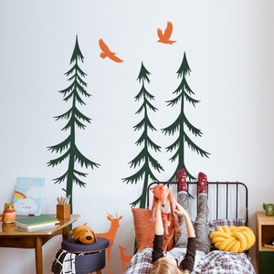 Pine Trees With Deer And Fawn Wall Decal