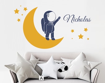 Vinilo decorativo personalizado para habitación de astronauta: Luna y estrellas