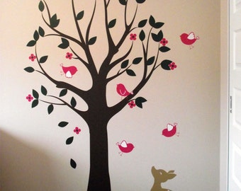 Wall Decals, Tree Decal, Birds, Deer, Nursery Wall Decal, Kids Wall Decal Sticker