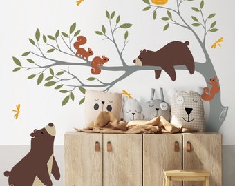 Bears and Branch Wall Decal, Tree Wall Decals, Tree Stickers, Baby Nursery Wall Decal, Nursery Design