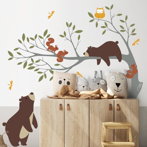 Bear Red Bear and Tree Wall Decal Etsy