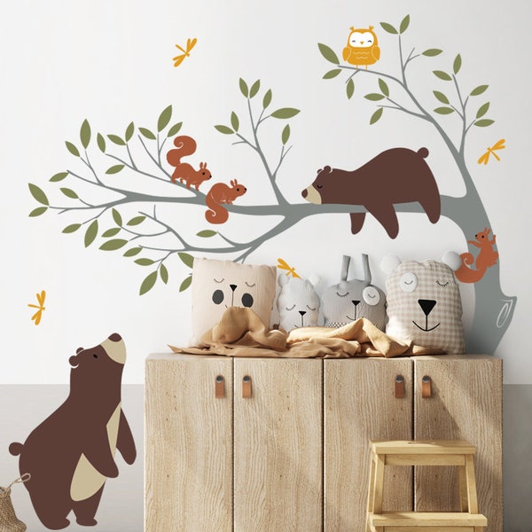 Bears and Branch Wall Decal, Tree Wall Decals, Tree Stickers, Baby Nursery Wall Decal, Nursery Design